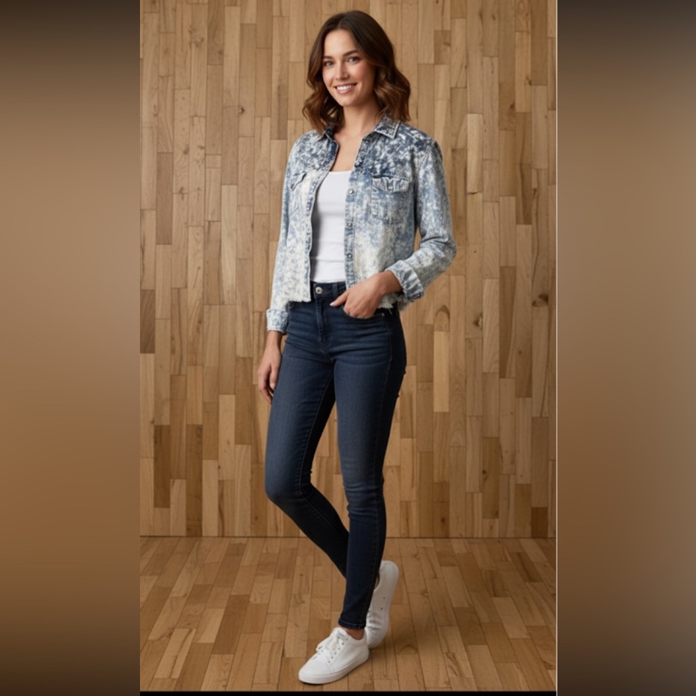 Carmar Acid Wash Raw Hem Denim Top